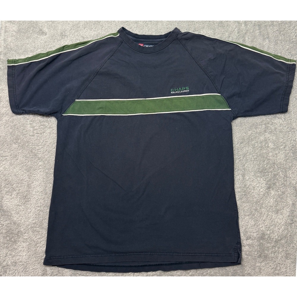 Vintage Chaps Ralph Lauren T Shirt Mens XL Navy Blue Stripe Raglan Cotton Y2K